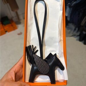 Hermes PM So Black Pegase Rodeo Touch Bag Charm Leather with Alligator